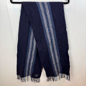 Brooks Brothers "346" Lambswool Navy Blue Striped Scarf Made in Scotland Luxury